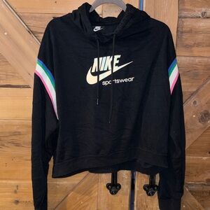 Nike Black Hoodie with Multicolor Sleeve Stripes